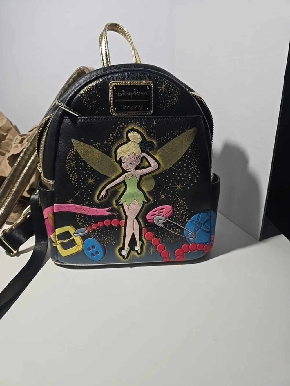 Loungefly Disney Tinker Bell Black Mini Backpack Lights Up